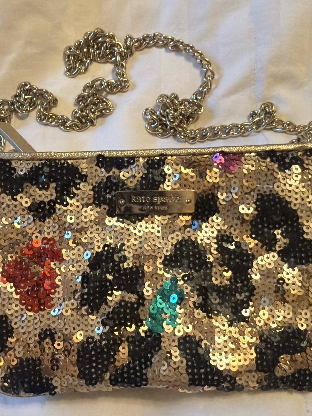 kate spade Gold Sequin Leopard-Print Chain Wristlet with Multicolor Accents